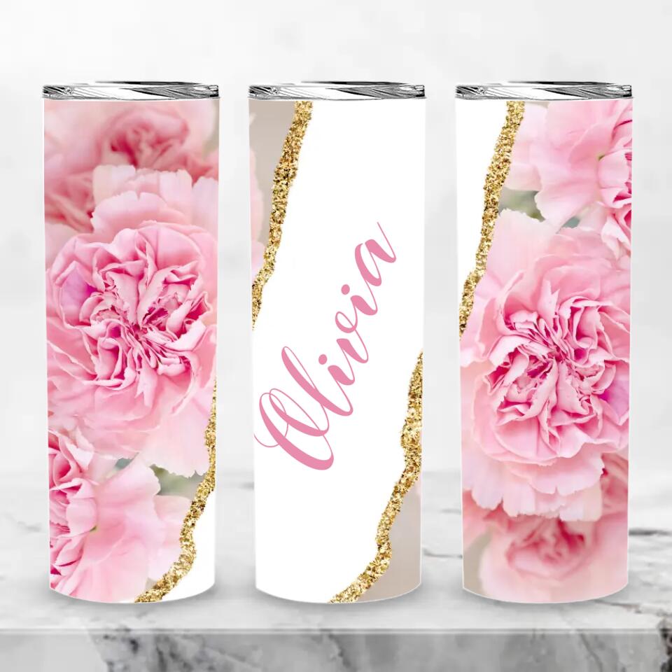 Floral Succulent Glitter Tumbler - Gold