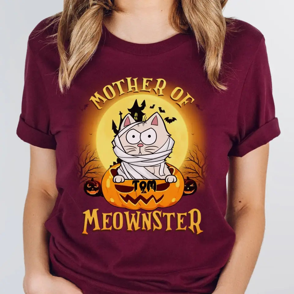 T-Shirts & Tops-Mother of Meownsters - Personalized T-Shirt | Halloween-Unisex T-Shirt-Maroon-JackNRoy