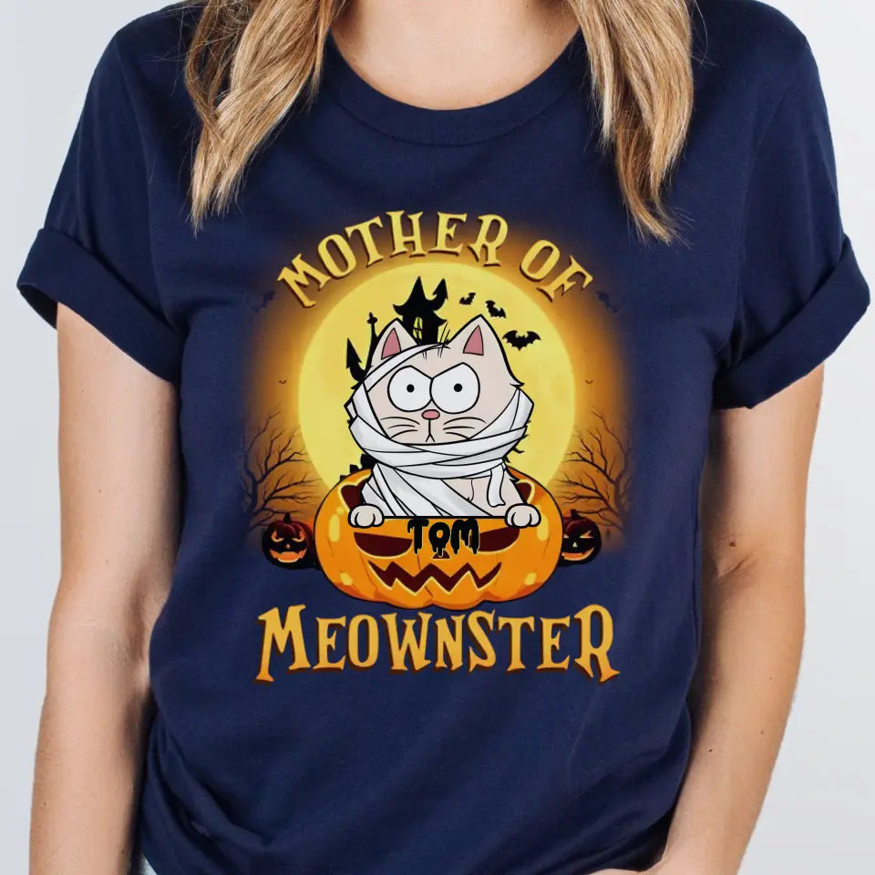 T-Shirts & Tops-Mother of Meownsters - Personalized T-Shirt | Halloween-Unisex T-Shirt-Navy-JackNRoy