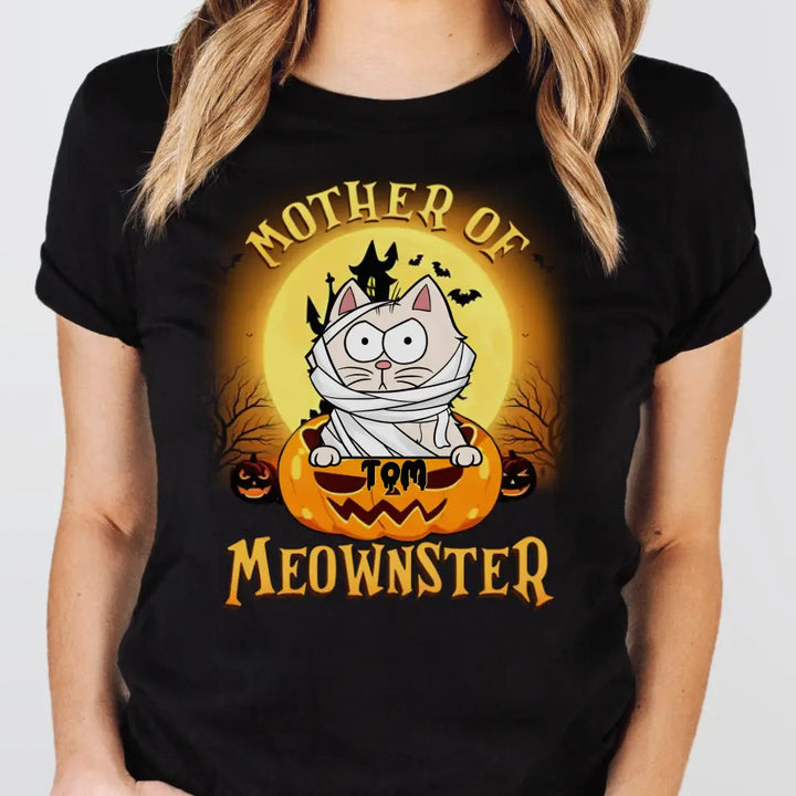 T-Shirts & Tops-Mother of Meownsters - Personalized T-Shirt | Halloween-Unisex T-Shirt-Black-JackNRoy