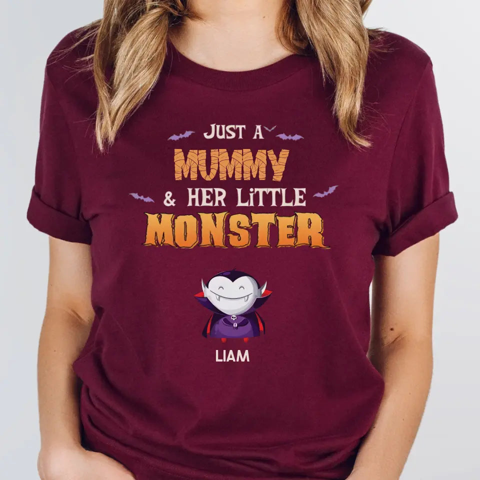 T-Shirt-Mummy & Monsters - Personalized T-Shirts | Halloween Gift-Unisex T-Shirt-Maroon-JackNRoy