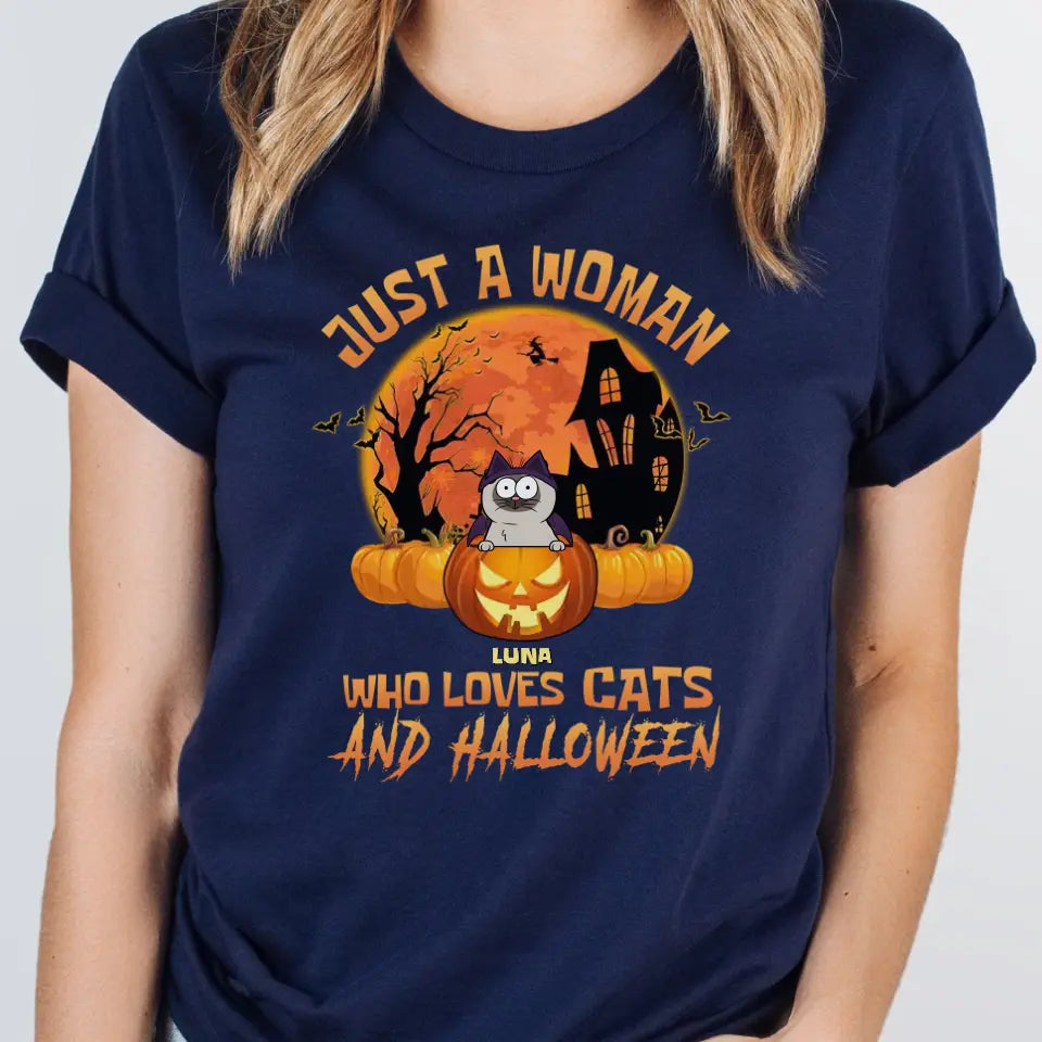 Shirts & Topa-Woman & Cats - Personalized T-Shirt | Halloween Gift-Unisex T-Shirt-Navy-JackNRoy