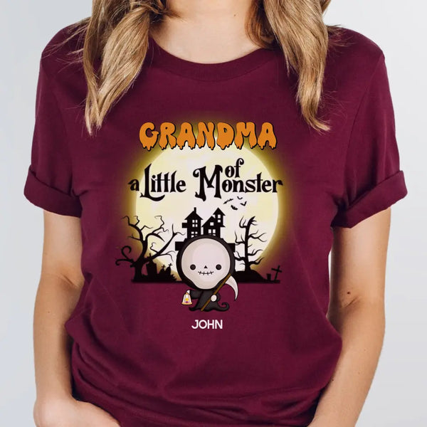 T-Shirt-Grandma & Little Monsters - Personalized T-Shirt | Halloween Gift-Unisex T-Shirt-Maroon-JackNRoy