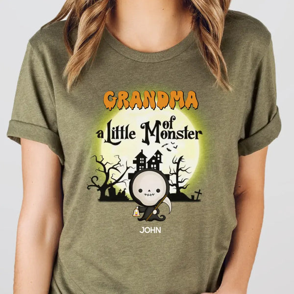 T-Shirt-Grandma & Little Monsters - Personalized T-Shirt | Halloween Gift-Unisex T-Shirt-Heather Olive-JackNRoy