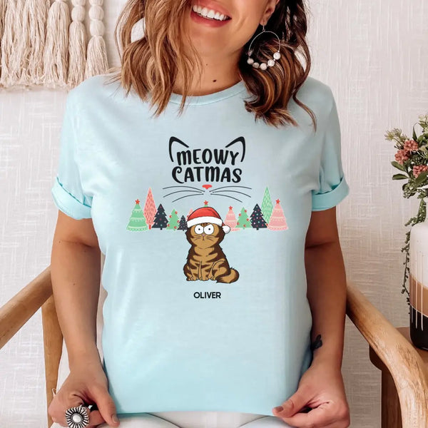 T-Shirt-Meowy Catmas! Personalized Unisex T-Shirt for Cat Lovers | Christmas T-Shirt-Unisex T-Shirt-Heather Ice Blue-JackNRoy