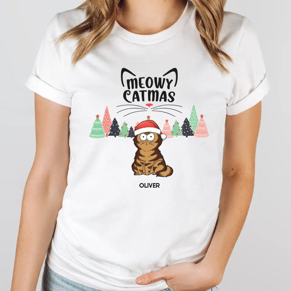 T-Shirt-Meowy Catmas! Personalized Unisex T-Shirt for Cat Lovers | Christmas T-Shirt-Unisex T-Shirt-White-JackNRoy