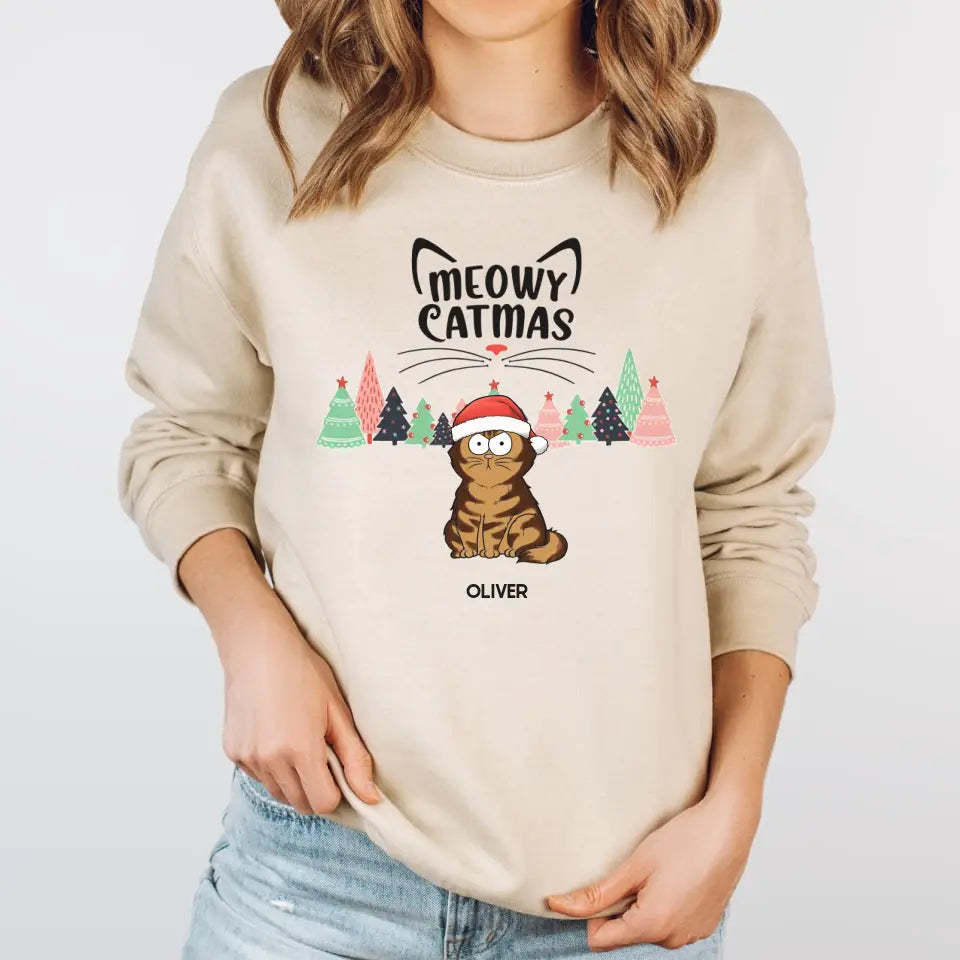 T-Shirt-Meowy Catmas! Personalized Unisex T-Shirt for Cat Lovers | Christmas T-Shirt-Unisex Sweatshirt-Sand-JackNRoy