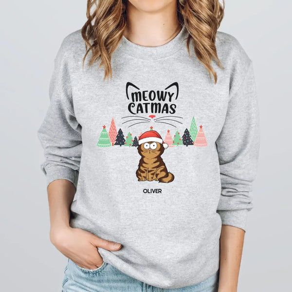 T-Shirt-Meowy Catmas! Personalized Unisex T-Shirt for Cat Lovers | Christmas T-Shirt-Unisex Sweatshirt-Sport Grey-JackNRoy