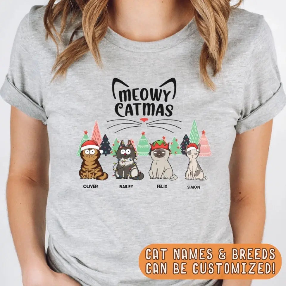 T-Shirt-Meowy Catmas! Personalized Unisex T-Shirt for Cat Lovers | Christmas T-Shirt-JackNRoy