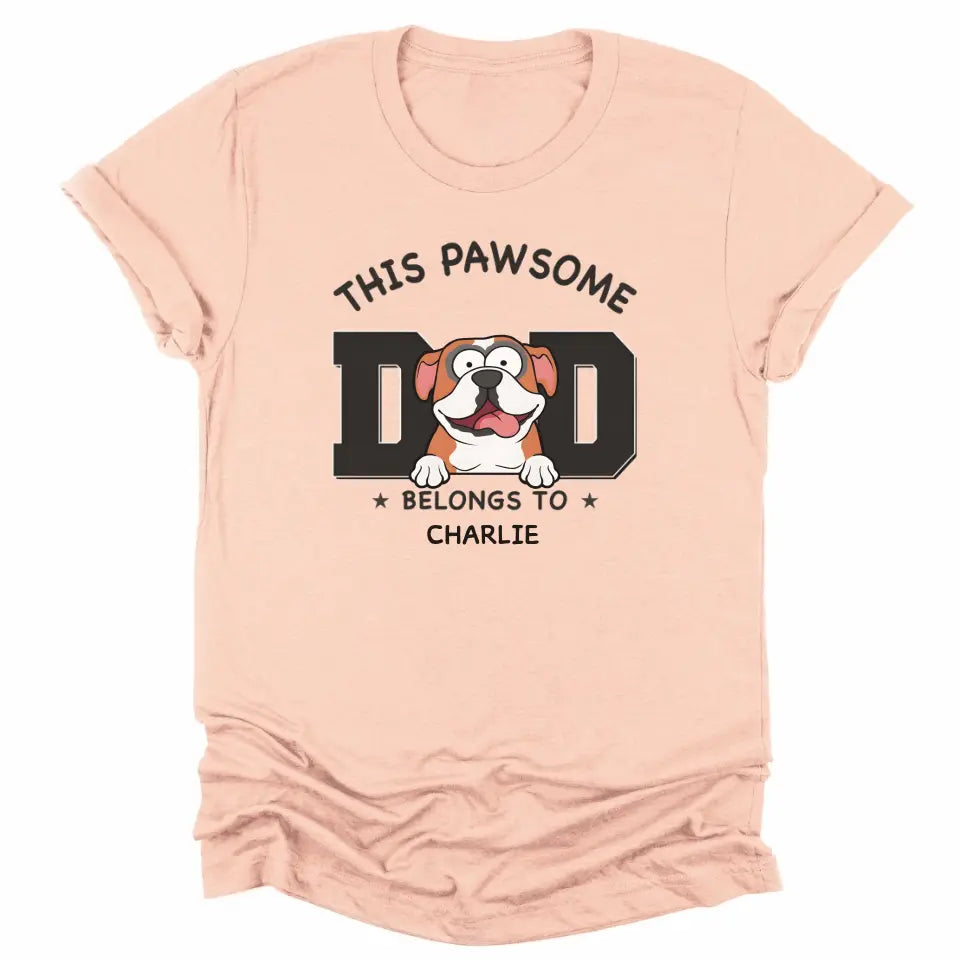 T-Shirt-Pawsome Dad Belongs To - Personalized Unisex T-Shirt for Dog Dads | Dog Dad Gift | Pet Lover T-Shirt-Unisex T-Shirt-Heather Peach-JackNRoy