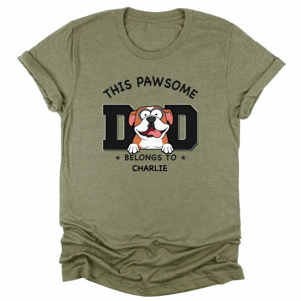 T-Shirt-Pawsome Dad Belongs To - Personalized Unisex T-Shirt for Dog Dads | Dog Dad Gift | Pet Lover T-Shirt-Unisex T-Shirt-Heather Olive-JackNRoy