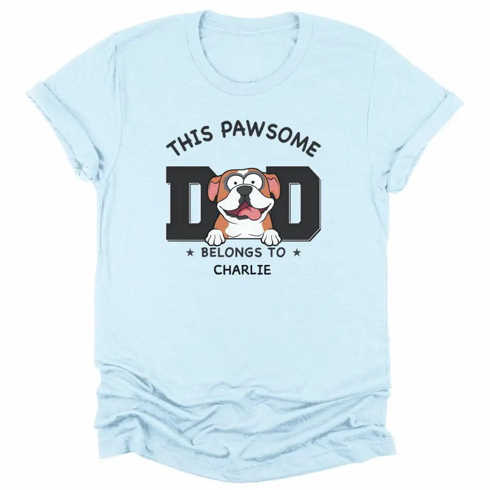 T-Shirt-Pawsome Dad Belongs To - Personalized Unisex T-Shirt for Dog Dads | Dog Dad Gift | Pet Lover T-Shirt-Unisex T-Shirt-Heather Ice Blue-JackNRoy