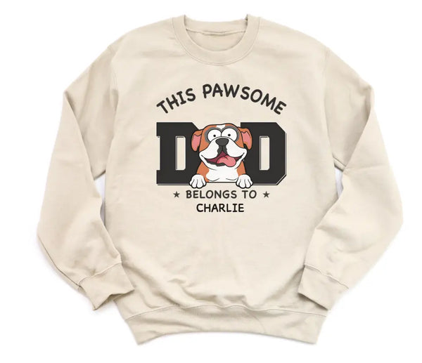 T-Shirt-Pawsome Dad Belongs To - Personalized Unisex T-Shirt for Dog Dads | Dog Dad Gift | Pet Lover T-Shirt-Unisex Sweatshirt-Sand-JackNRoy