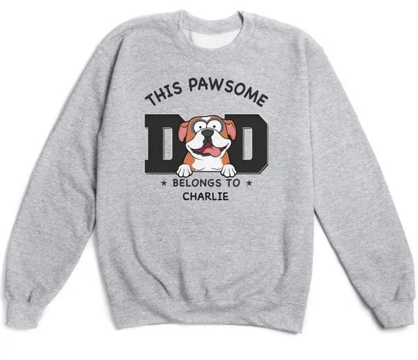 T-Shirt-Pawsome Dad Belongs To - Personalized Unisex T-Shirt for Dog Dads | Dog Dad Gift | Pet Lover T-Shirt-Unisex Sweatshirt-Sport Grey-JackNRoy