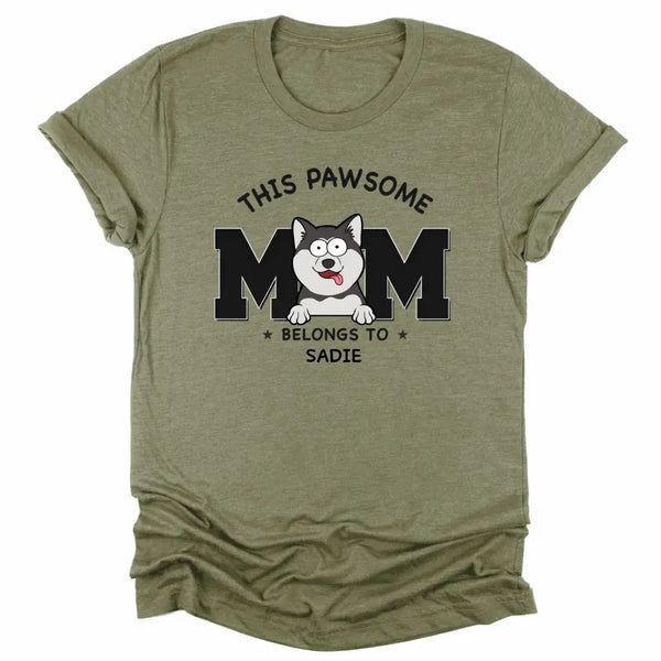 T-Shirt-This Pawsome Mom Belongs To - Personalized Unisex T-Shirt for Dog Moms | Dog Mom Gift | Pet Lover T-Shirt-Unisex T-Shirt-Heather Olive-JackNRoy