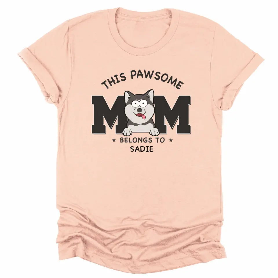 T-Shirt-This Pawsome Mom Belongs To - Personalized Unisex T-Shirt for Dog Moms | Dog Mom Gift | Pet Lover T-Shirt-Unisex T-Shirt-Heather Peach-JackNRoy