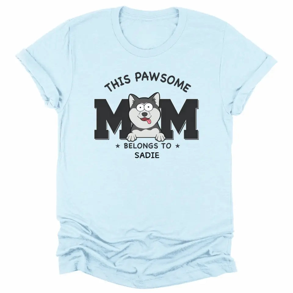 T-Shirt-This Pawsome Mom Belongs To - Personalized Unisex T-Shirt for Dog Moms | Dog Mom Gift | Pet Lover T-Shirt-Unisex T-Shirt-Heather Ice Blue-JackNRoy