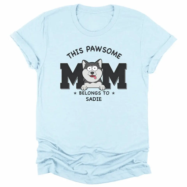 T-Shirt-This Pawsome Mom Belongs To - Personalized Unisex T-Shirt for Dog Moms | Dog Mom Gift | Pet Lover T-Shirt-Unisex T-Shirt-Heather Ice Blue-JackNRoy