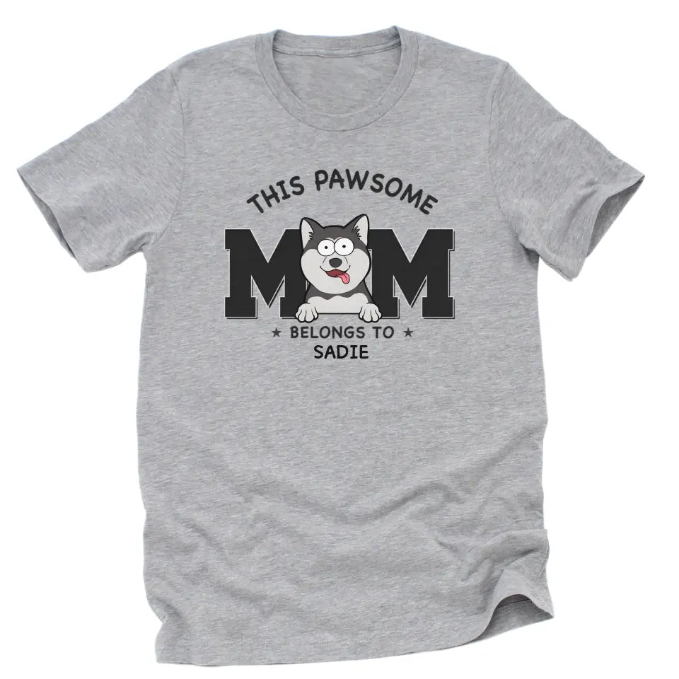 T-Shirt-This Pawsome Mom Belongs To - Personalized Unisex T-Shirt for Dog Moms | Dog Mom Gift | Pet Lover T-Shirt-Unisex T-Shirt-Athletic Heather-JackNRoy