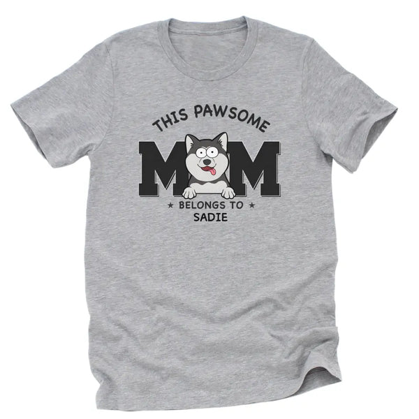 T-Shirt-This Pawsome Mom Belongs To - Personalized Unisex T-Shirt for Dog Moms | Dog Mom Gift | Pet Lover T-Shirt-Unisex T-Shirt-Athletic Heather-JackNRoy