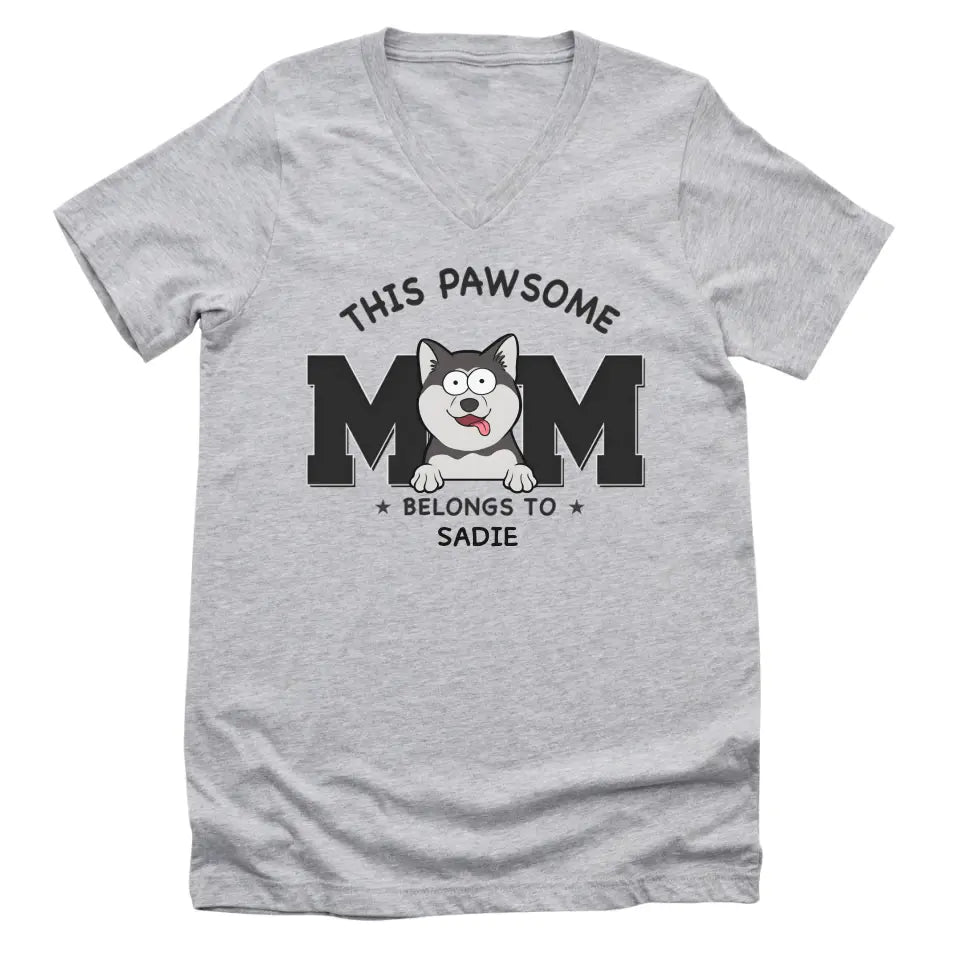 T-Shirt-This Pawsome Mom Belongs To - Personalized Unisex T-Shirt for Dog Moms | Dog Mom Gift | Pet Lover T-Shirt-JackNRoy