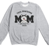 T-Shirt-This Pawsome Mom Belongs To - Personalized Unisex T-Shirt for Dog Moms | Dog Mom Gift | Pet Lover T-Shirt-Unisex Sweatshirt-Sport Grey-JackNRoy