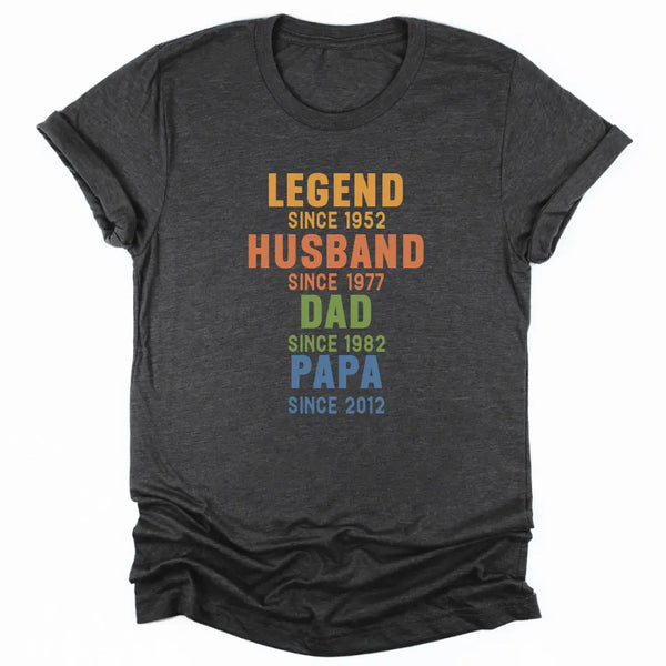 T-Shirt-Legend - Husband - Dad - Personalized T-Shirt For Men | Dad Gift | Gift For Him-Unisex T-Shirt-Dark Grey Heather-JackNRoy