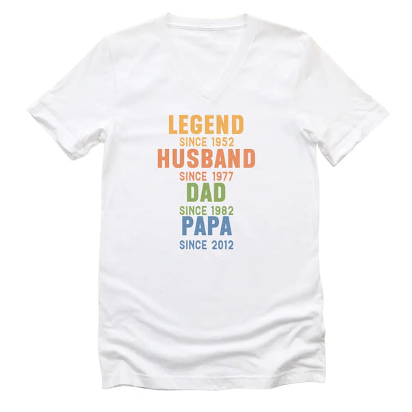 T-Shirt-Legend - Husband - Dad - Personalized T-Shirt For Men | Dad Gift | Gift For Him-Unisex V-Neck-White-JackNRoy