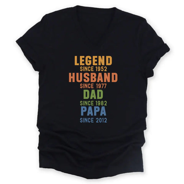 T-Shirt-Legend - Husband - Dad - Personalized T-Shirt For Men | Dad Gift | Gift For Him-Unisex V-Neck-Black-JackNRoy