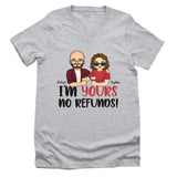 T-Shirt-I'm Yours No Refunds - Personalized Unisex T-Shirt for Couples | Personalized Gifts | Couple T-Shirt-Unisex V-Neck-Athletic Heather-JackNRoy