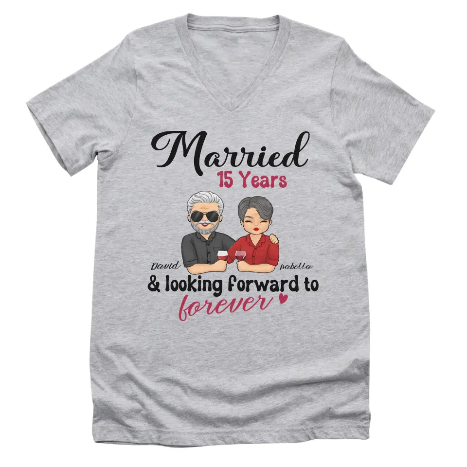 T-Shirt-Looking Forward to Forever - Personalized Unisex T-Shirt for Couples | Couple Gifts-Unisex V-Neck-Athletic Heather-JackNRoy