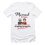 T-Shirt-Looking Forward to Forever - Personalized Unisex T-Shirt for Couples | Couple Gifts-Unisex V-Neck-White-JackNRoy