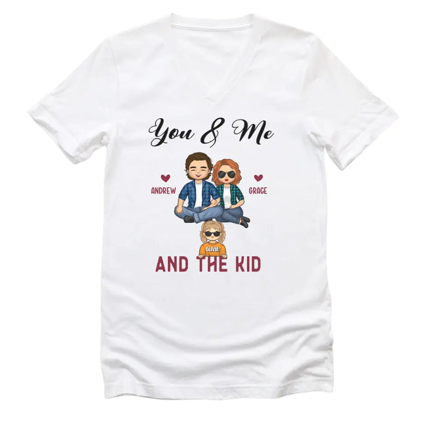 T-Shirt-You & Me & The Kids - Personalized Unisex T-Shirt for Couples | Couple Gifts-Unisex V-Neck-White-JackNRoy