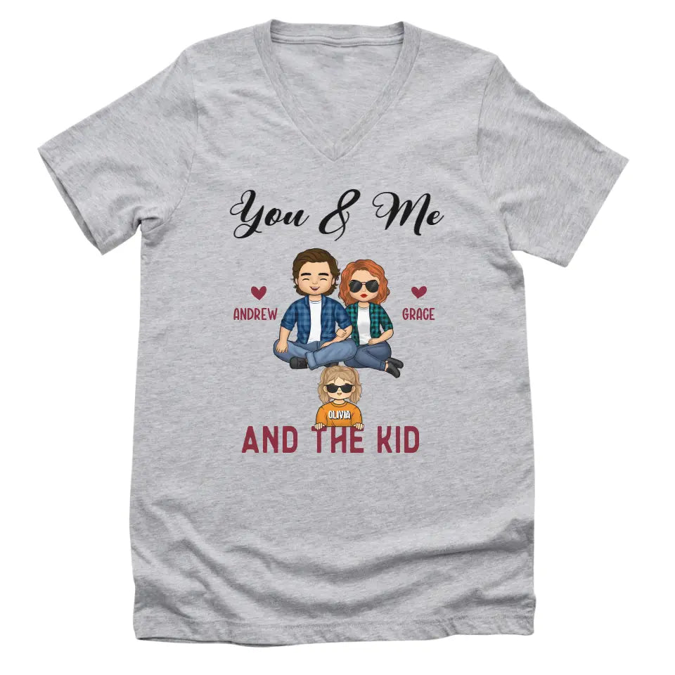 T-Shirt-You & Me & The Kids - Personalized Unisex T-Shirt for Couples | Couple Gifts-Unisex V-Neck-Athletic Heather-JackNRoy