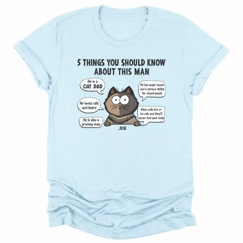 T-Shirt-5 Things You Should Know - Personalized Unisex T-Shirt for Cat Dads | Gift for Cat Dads | Pet Lover T-Shirt-Unisex T-Shirt-Heather Ice Blue-JackNRoy