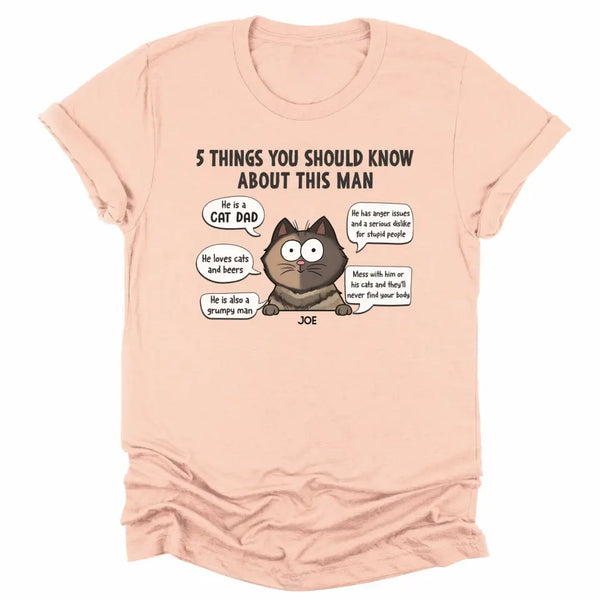 T-Shirt-5 Things You Should Know - Personalized Unisex T-Shirt for Cat Dads | Gift for Cat Dads | Pet Lover T-Shirt-Unisex T-Shirt-Heather Peach-JackNRoy