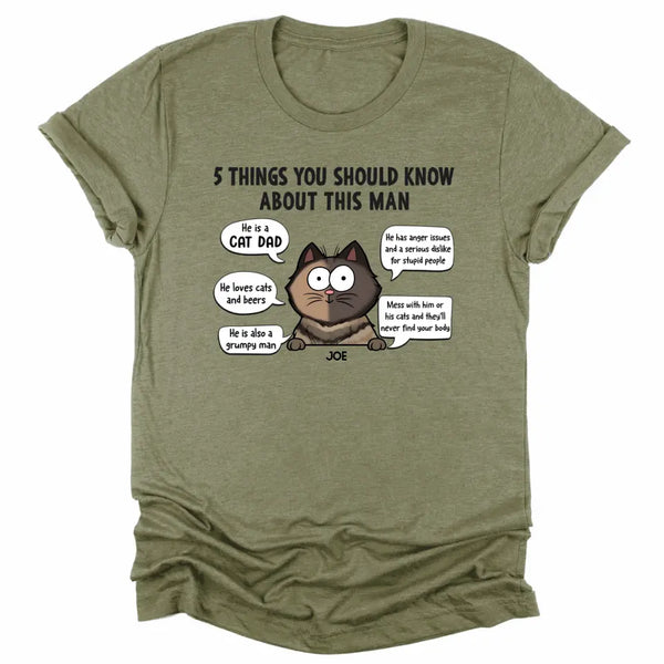 T-Shirt-5 Things You Should Know - Personalized Unisex T-Shirt for Cat Dads | Gift for Cat Dads | Pet Lover T-Shirt-Unisex T-Shirt-Heather Olive-JackNRoy