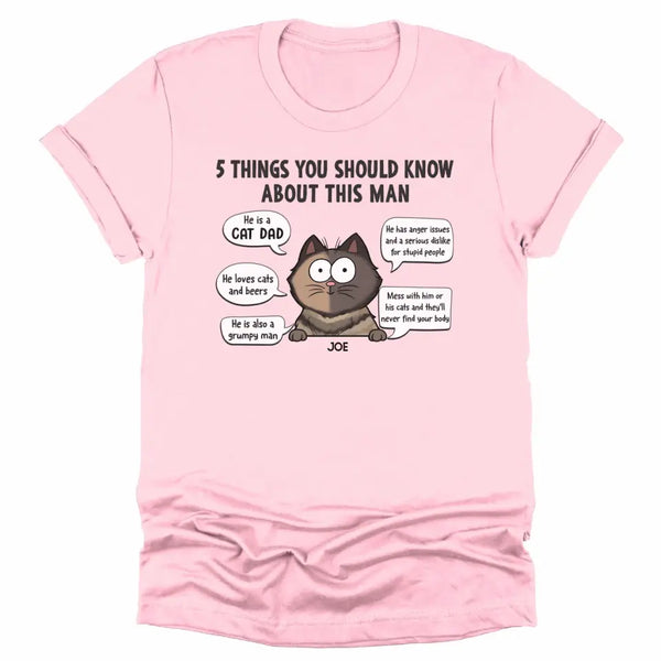 T-Shirt-5 Things You Should Know - Personalized Unisex T-Shirt for Cat Dads | Gift for Cat Dads | Pet Lover T-Shirt-Unisex T-Shirt-Pink-JackNRoy