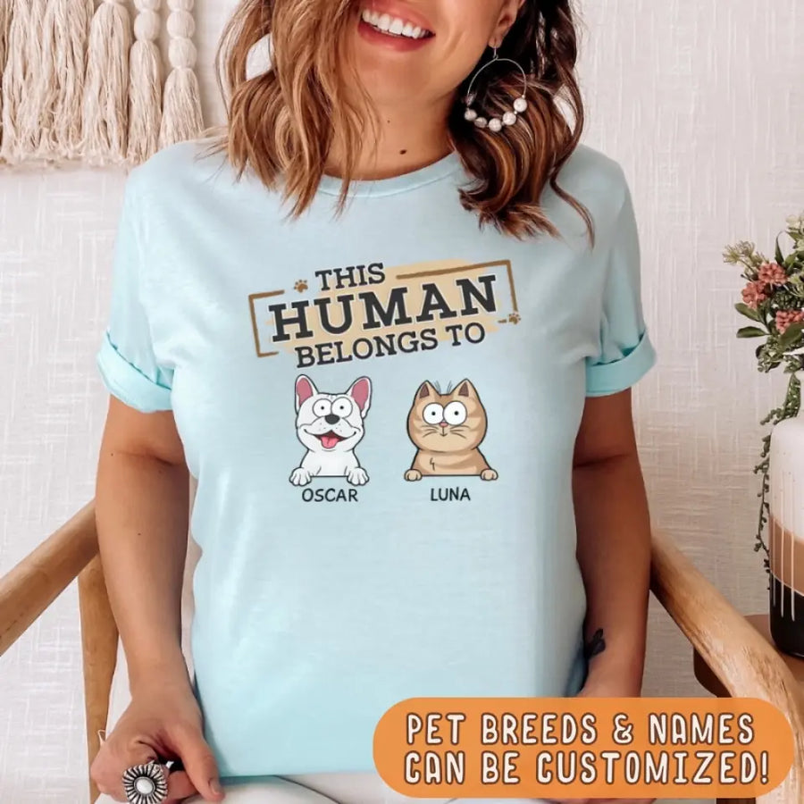 T-Shirt-This Human Belongs To - Personalized Unisex T-Shirt for Pet Lovers | Personalized Gift-JackNRoy