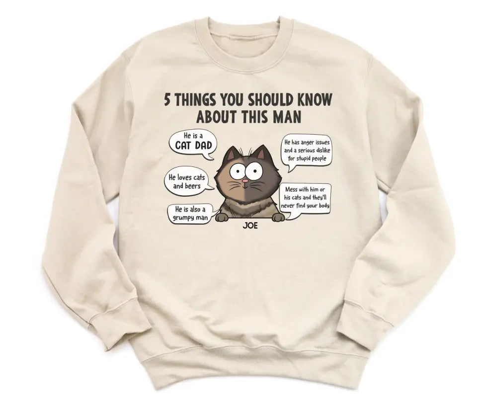 Sweatshirt-5 Things You Should Know - Personalized Unisex Sweatshirt for Cat Dads | Gift for Cat Dads | Pet Lover Sweatshirt-Unisex Sweatshirt-Sand-JackNRoy