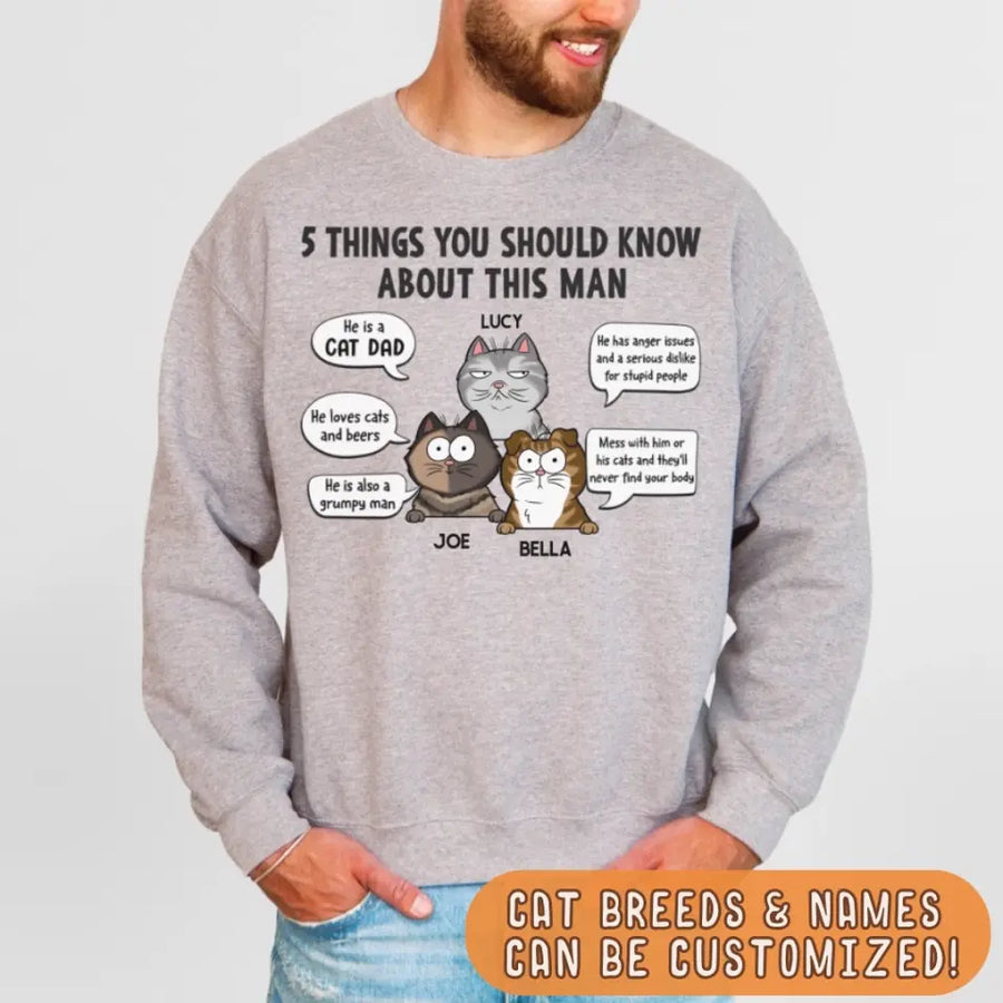 Shirts & Tops-5 Things You Should Know - Personalized Unisex Sweatshirt for Cat Dads | Gift for Cat Dads | Pet Lover Sweatshirt-JackNRoy