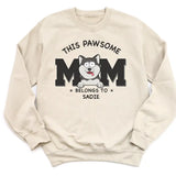 Sweatshirt-This Pawsome Mom Belongs To - Personalized Unisex Sweatshirt for Dog Moms | Dog Mom Gift | Pet Lover Sweatshirt-Unisex Sweatshirt-Sand-JackNRoy