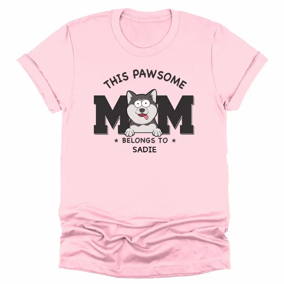 Sweatshirt-This Pawsome Mom Belongs To - Personalized Unisex Sweatshirt for Dog Moms | Dog Mom Gift | Pet Lover Sweatshirt-Unisex T-Shirt-Pink-JackNRoy