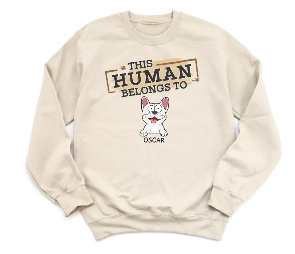 Sweatshirt-This Human Belongs To - Personalized Unisex Sweatshirt for Pet Lovers | Personalized Gift-Unisex Sweatshirt-Sand-JackNRoy