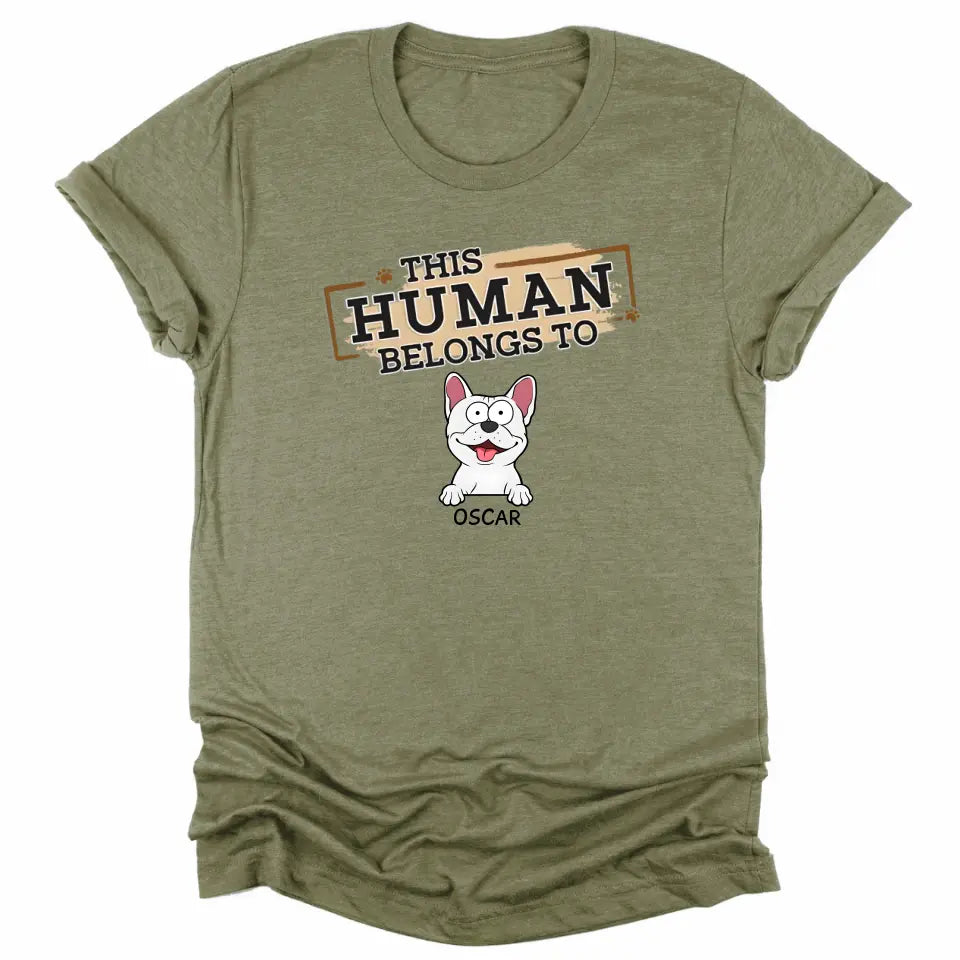 Sweatshirt-This Human Belongs To - Personalized Unisex Sweatshirt for Pet Lovers | Personalized Gift-Unisex T-Shirt-Heather Olive-JackNRoy