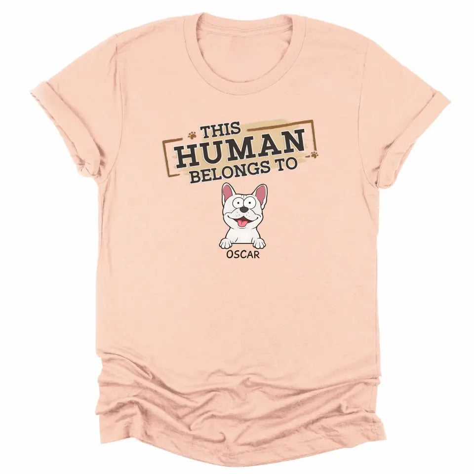 Sweatshirt-This Human Belongs To - Personalized Unisex Sweatshirt for Pet Lovers | Personalized Gift-Unisex T-Shirt-Heather Peach-JackNRoy