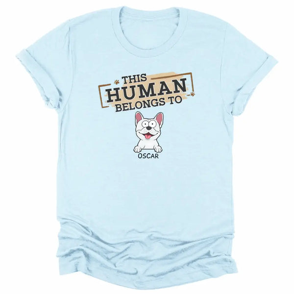 Sweatshirt-This Human Belongs To - Personalized Unisex Sweatshirt for Pet Lovers | Personalized Gift-Unisex T-Shirt-Heather Ice Blue-JackNRoy