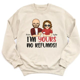 Shirts & Tops-I'm Yours No Refunds - Personalized Unisex Sweatshirt for Couples | Personalized Gifts | Couple Sweatshirt-Unisex Sweatshirt-Sand-JackNRoy