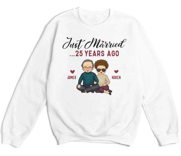 Sweatshirt-Just Married... Years Ago - Personalized Unisex Sweatshirt for Couples | Funny Couple Sweatshirt-Unisex Sweatshirt-White-JackNRoy