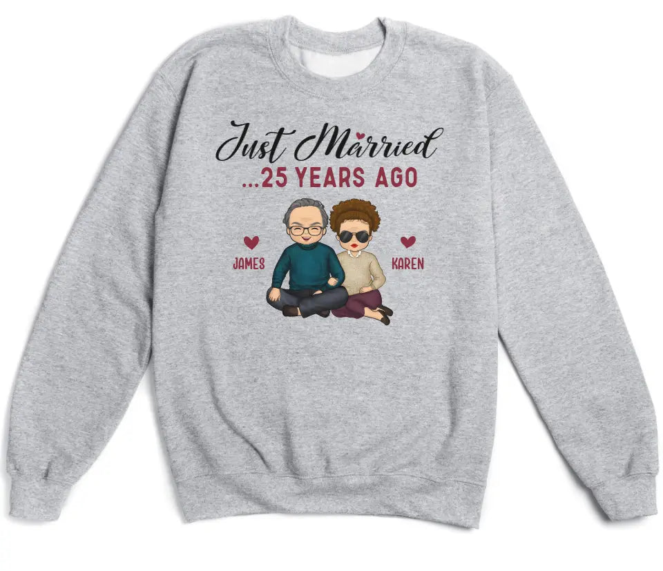 Sweatshirt-Just Married... Years Ago - Personalized Unisex Sweatshirt for Couples | Funny Couple Sweatshirt-Unisex Sweatshirt-Sport Grey-JackNRoy